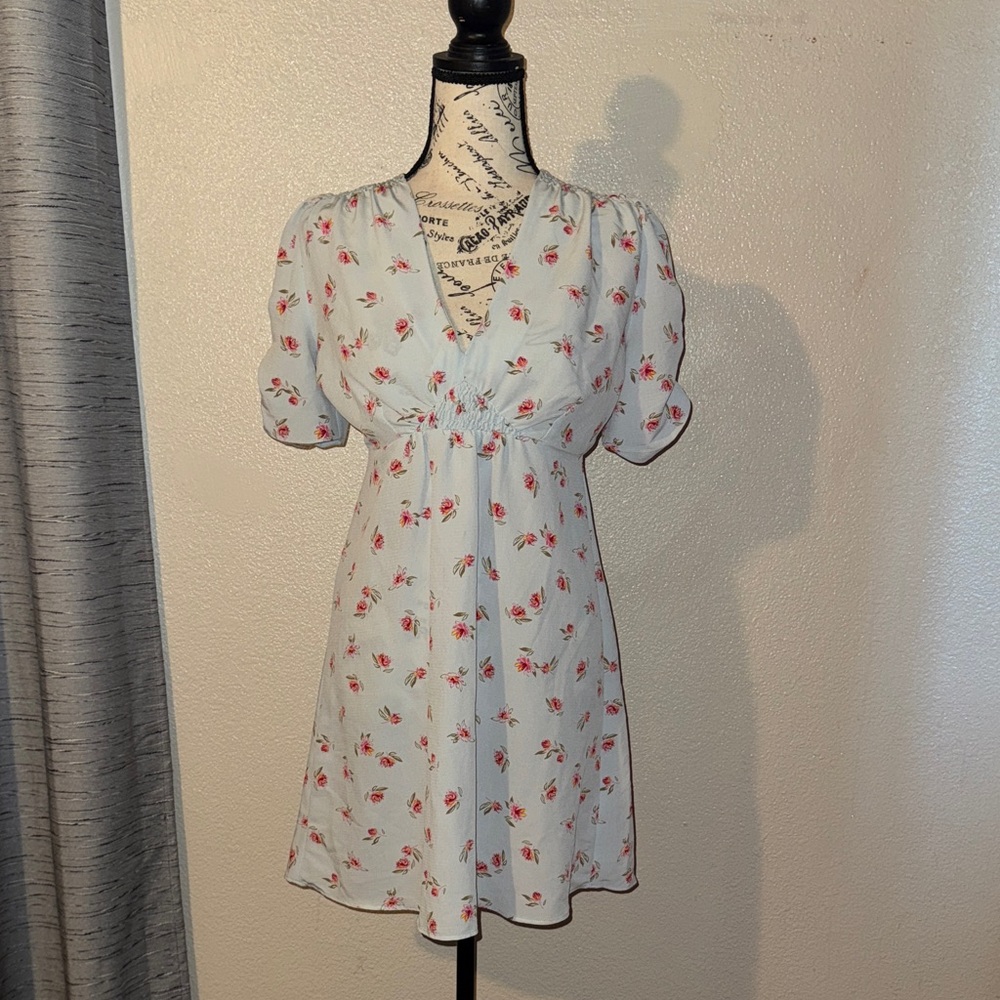 Topshop White Dress with Red Floral Pattern